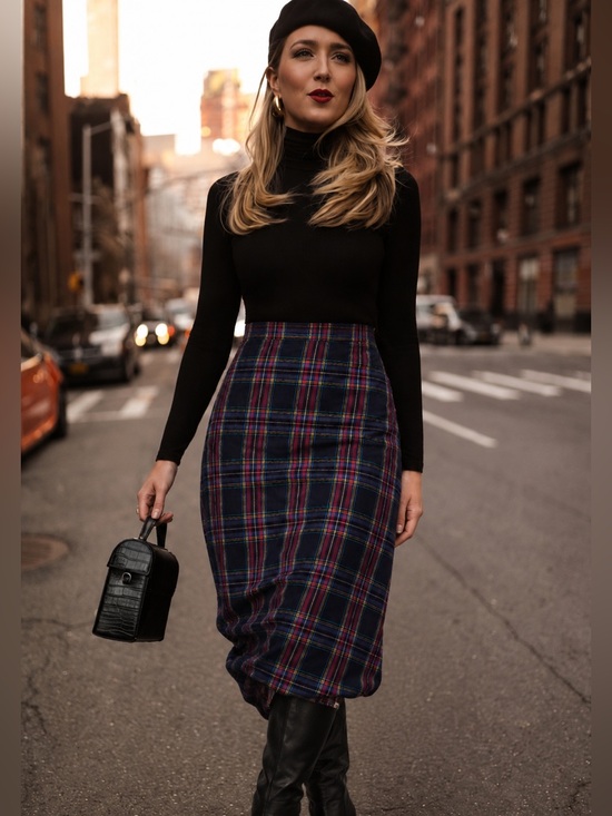 Zara Dresses & Skirts - Zara Plaid Tartan Bubble Hem Midi Pencil Skirt Size Medium